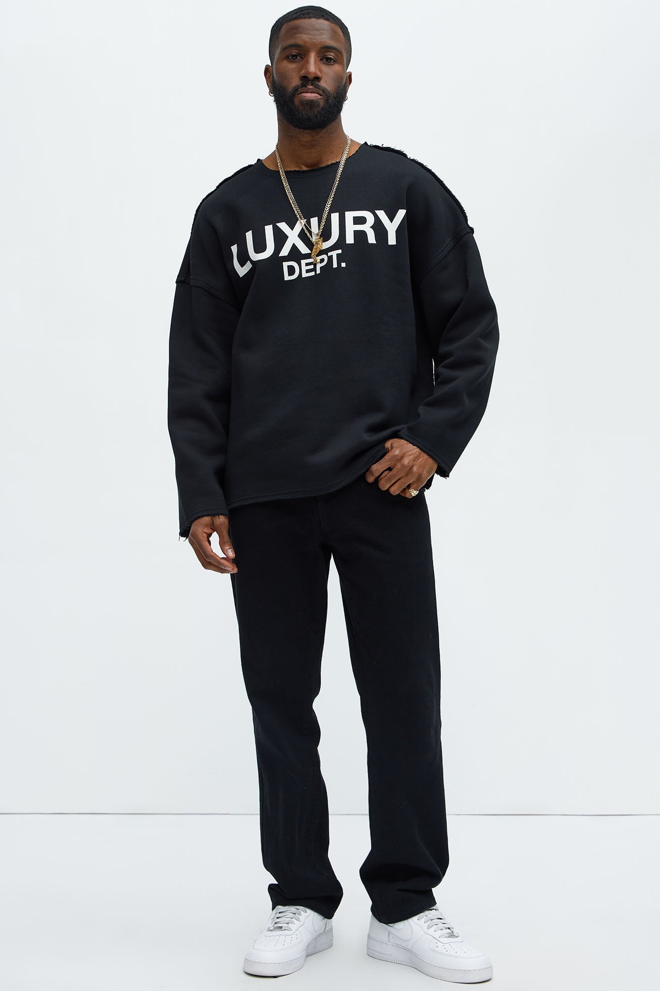Tyson Luxury Dept Frayed Oversized Sweatshirt - Black