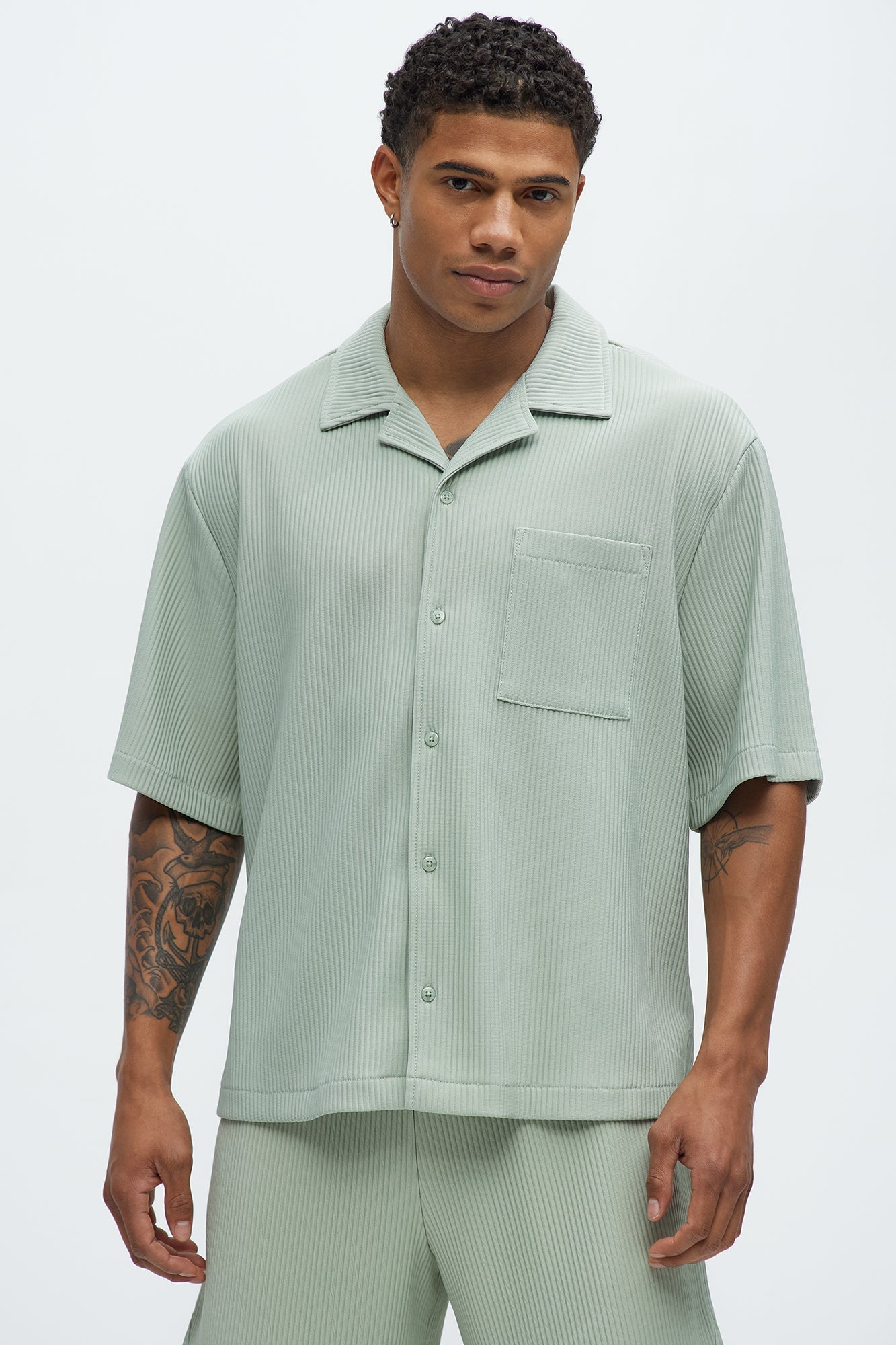 Show Up Short Sleeve Cuban Shirt - Sage
