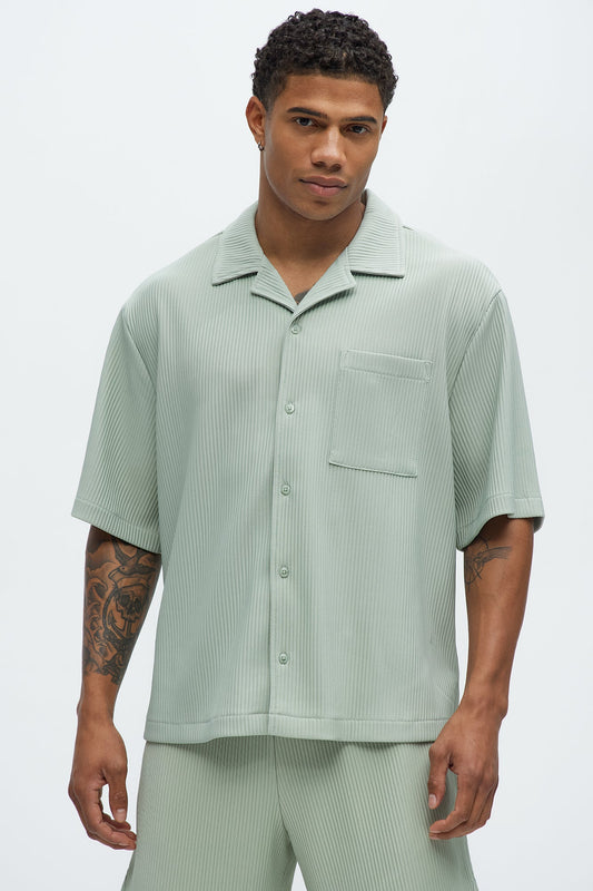 Show Up Short Sleeve Cuban Shirt - Sage