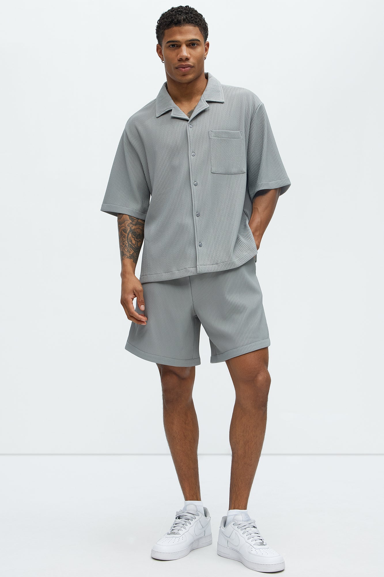 Show Up Short Sleeve Cuban Shirt - Grey