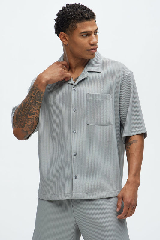 Show Up Short Sleeve Cuban Shirt - Grey