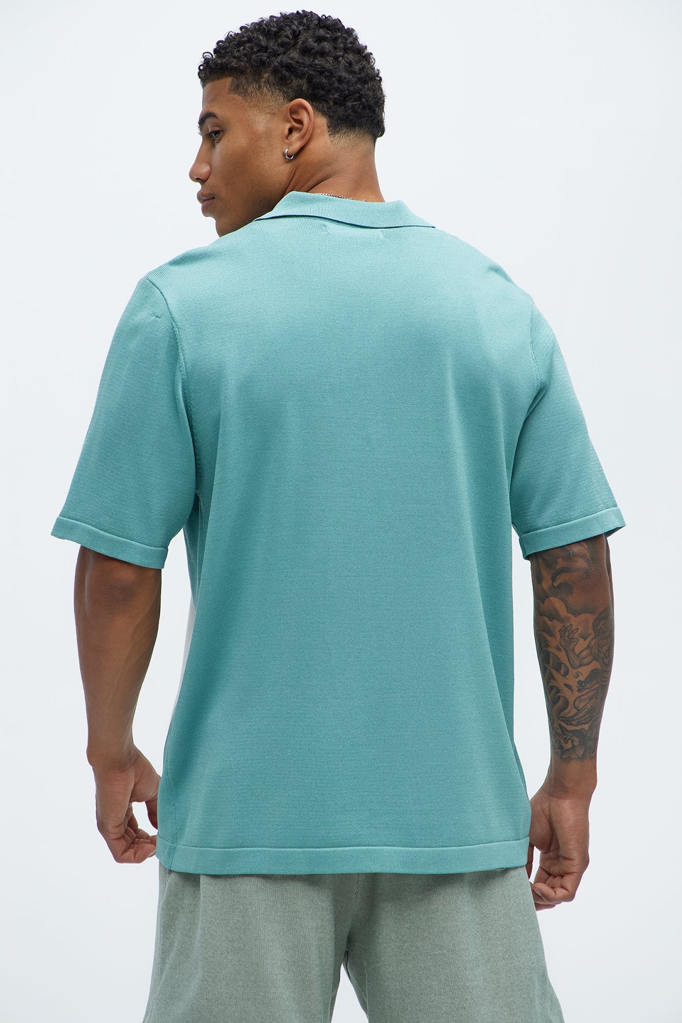 Brady Striped Knit Zip Polo - Sage/combo