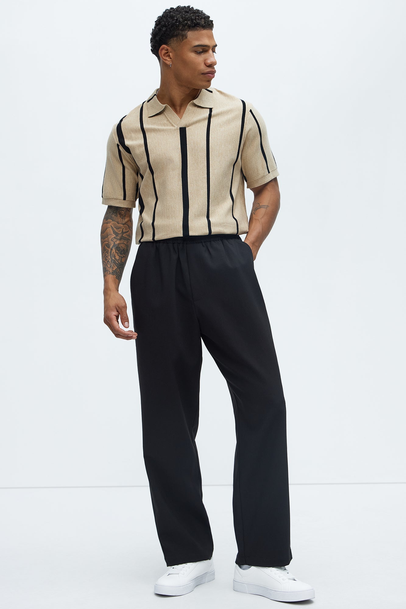 Orson Striped Knit Johnny Collar Sweater Polo - Tan/Multi