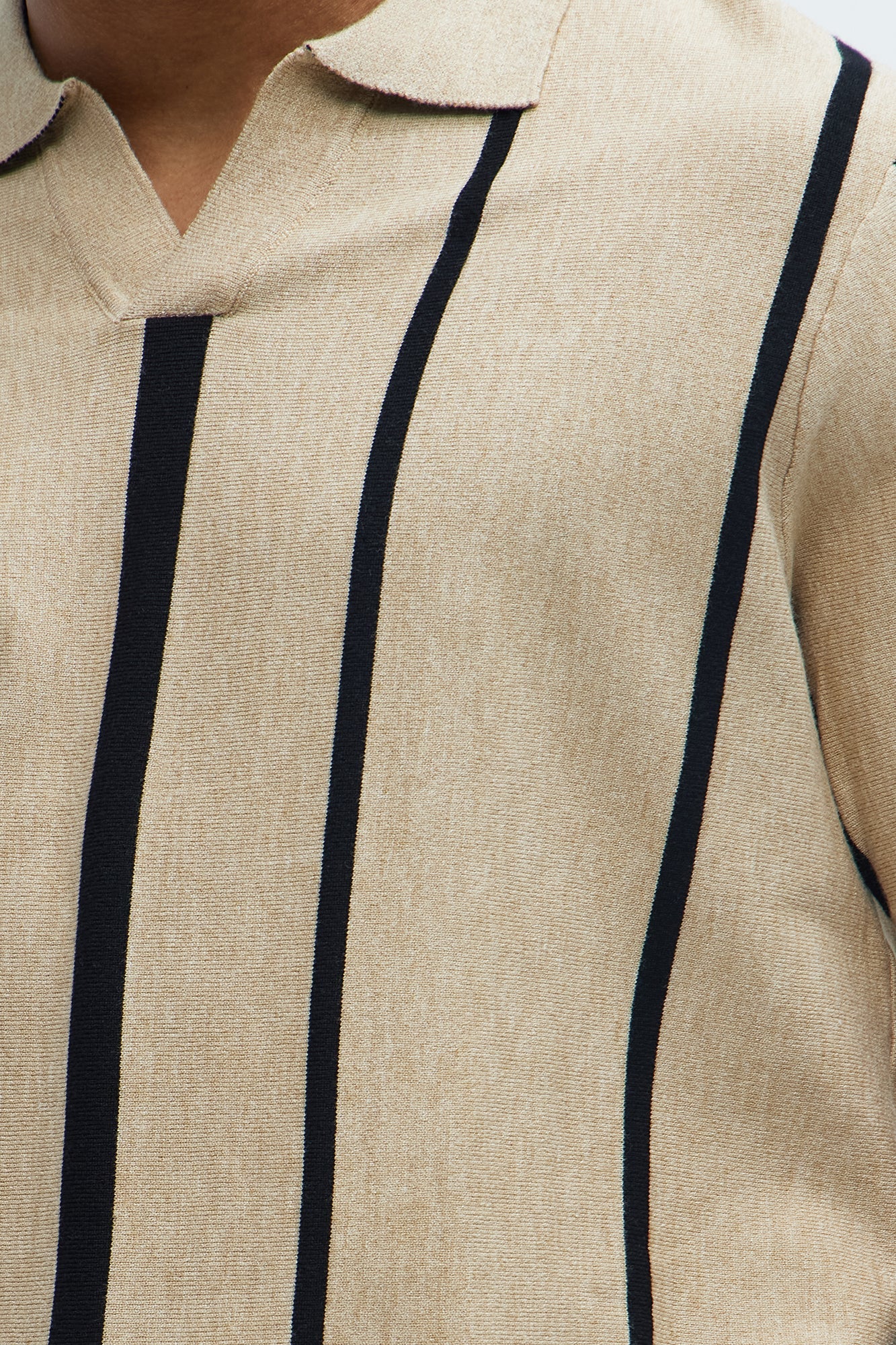 Orson Striped Knit Johnny Collar Sweater Polo - Tan/Multi