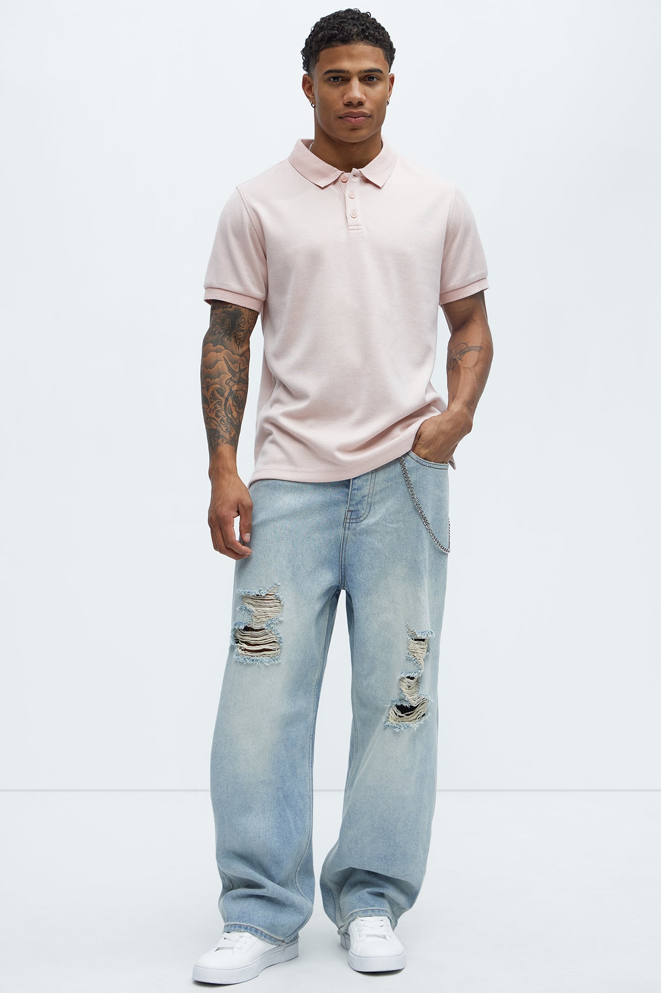 Subtle Stripes Textured Polo - Pink