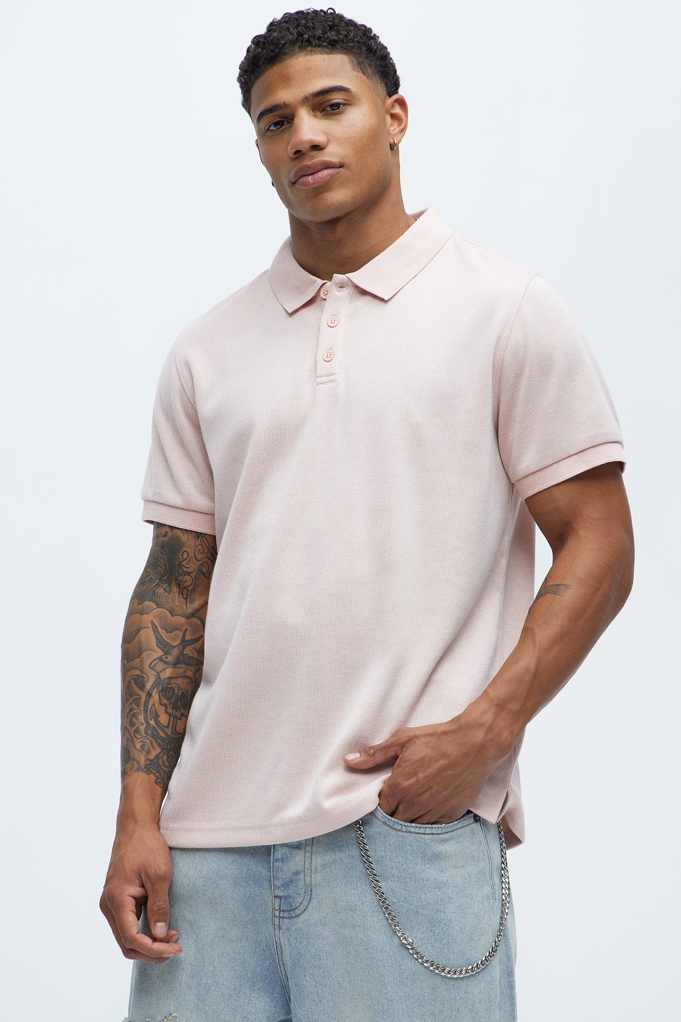 Subtle Stripes Textured Polo - Pink