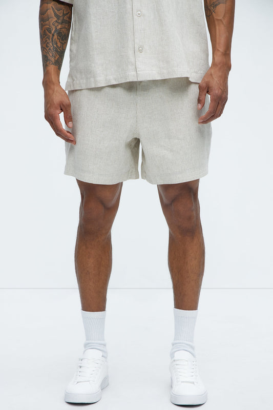 Twill Stripe Linen Shorts - Taupe/combo
