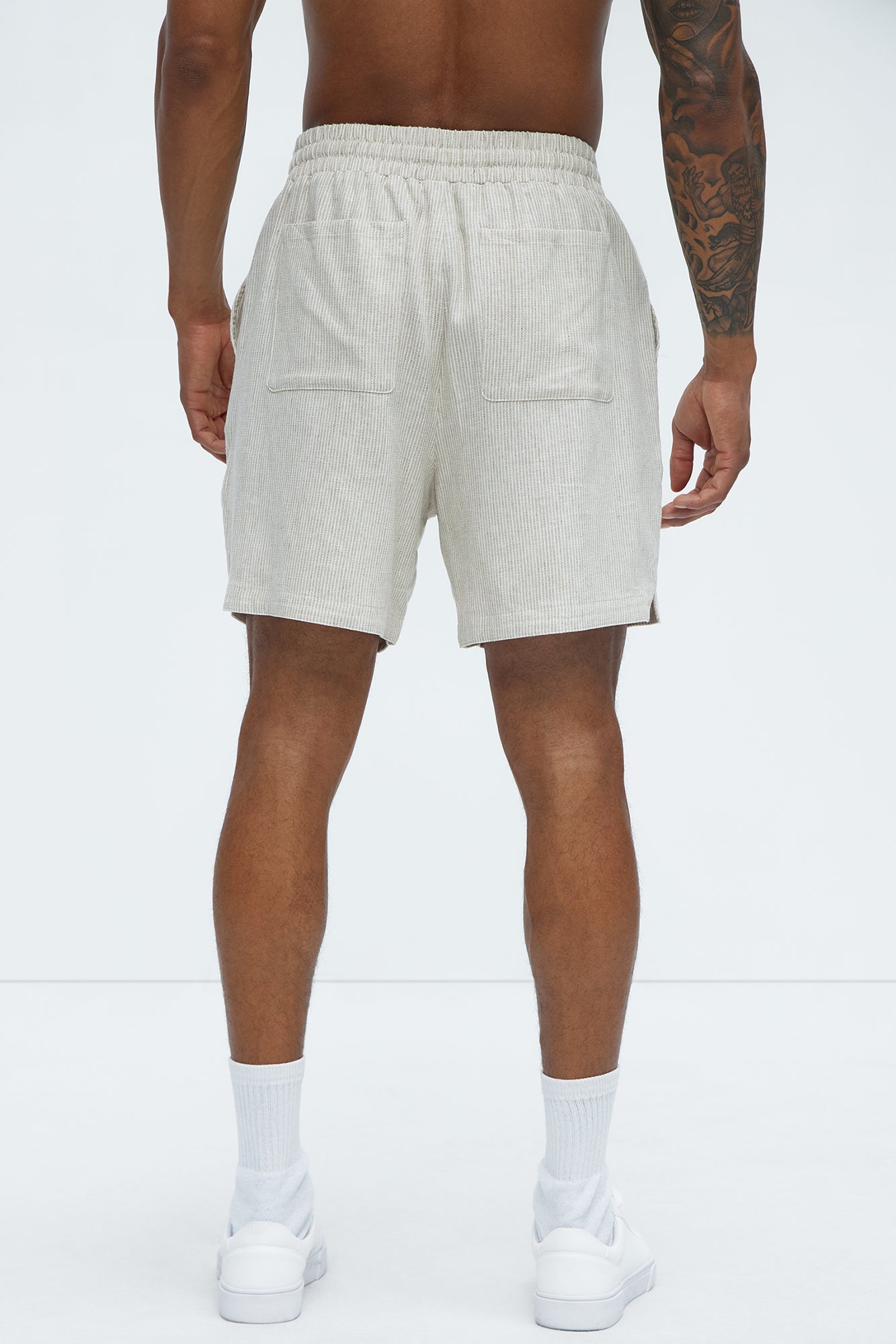Twill Stripe Linen Shorts - Taupe/combo