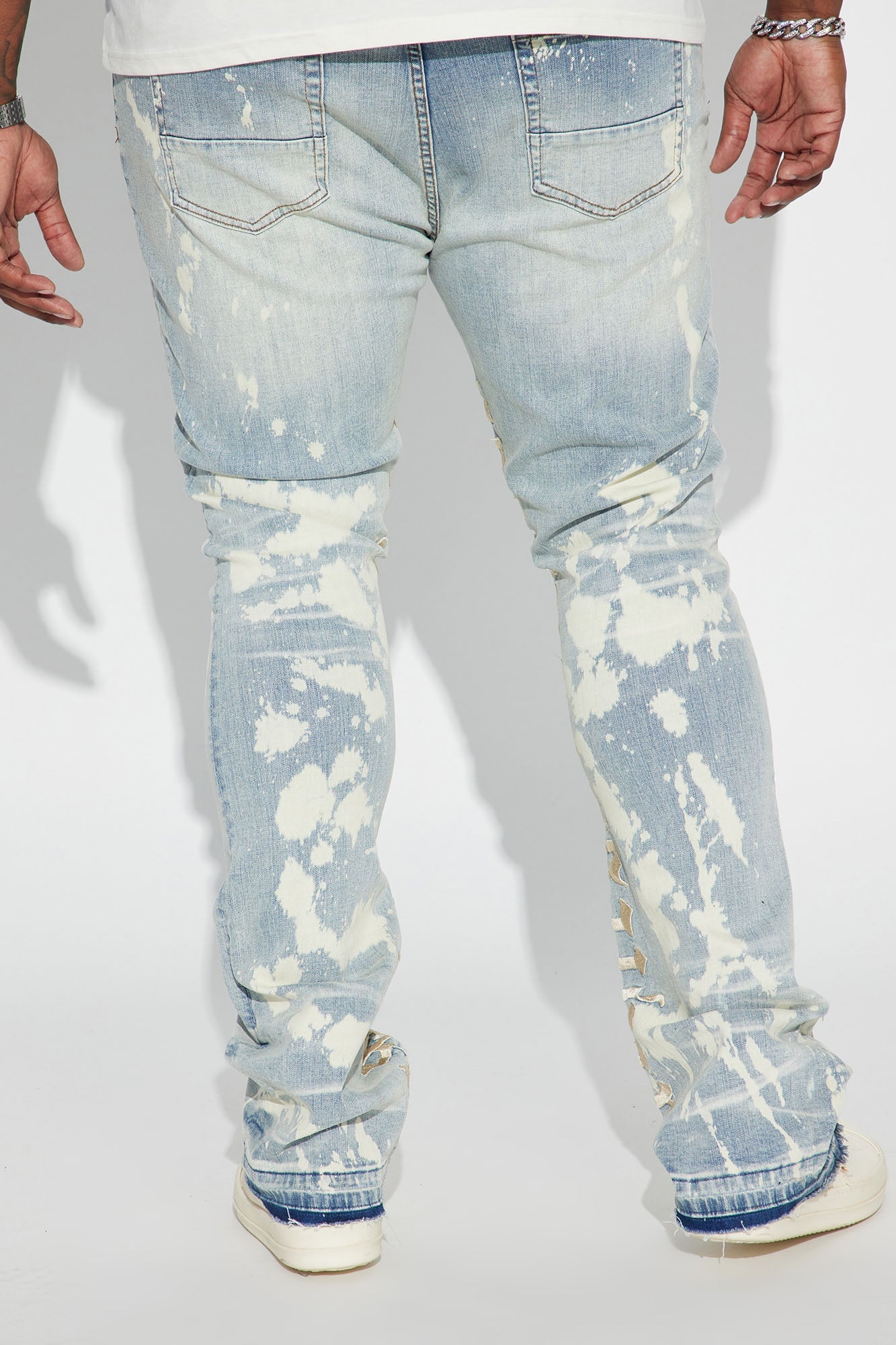 Ruthless Embroidered Stacked Skinny Flare Jeans - Bleach Blue Wash