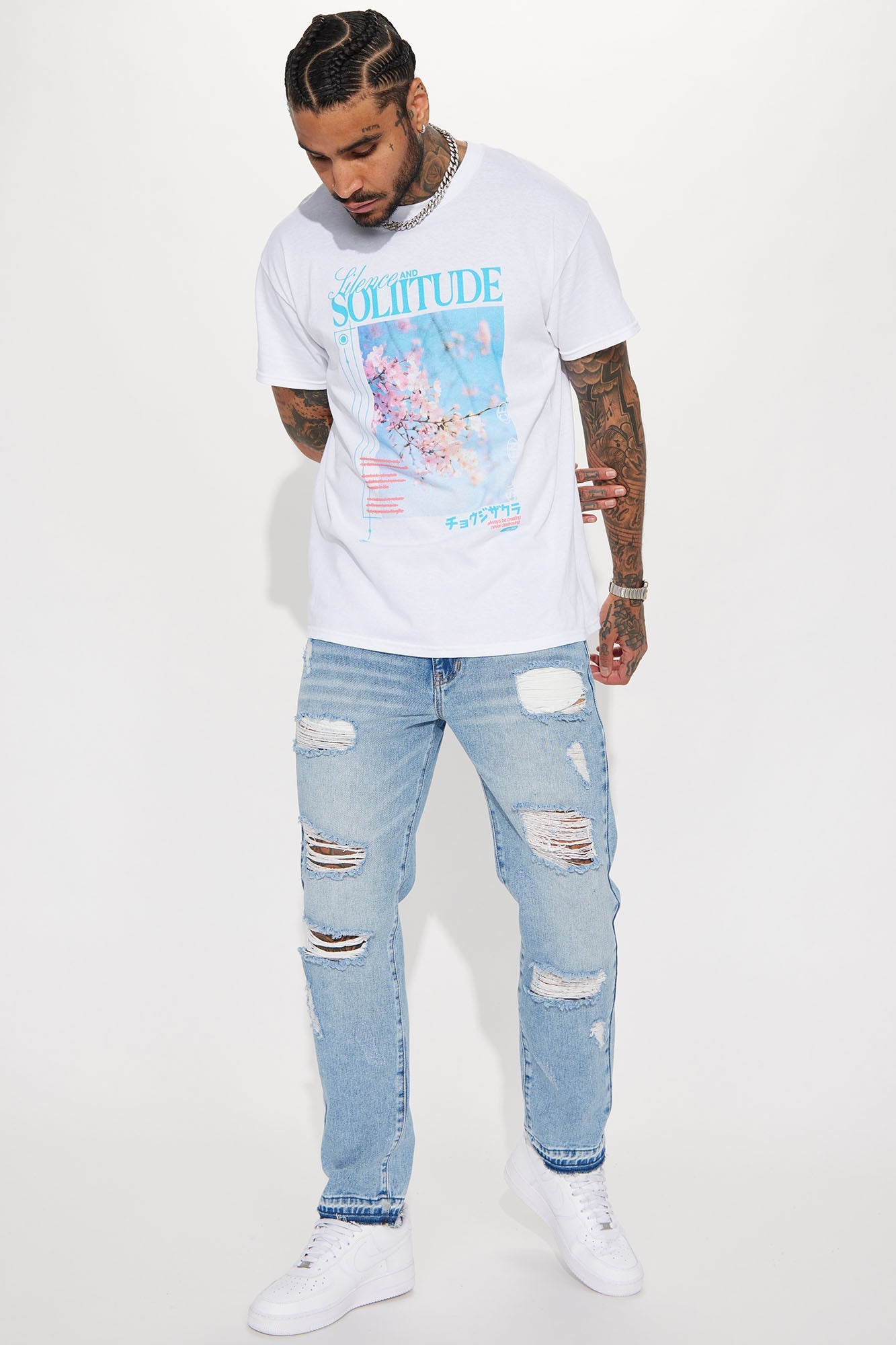 The Individual Ripped Straight Jeans - Medium Blue Wash