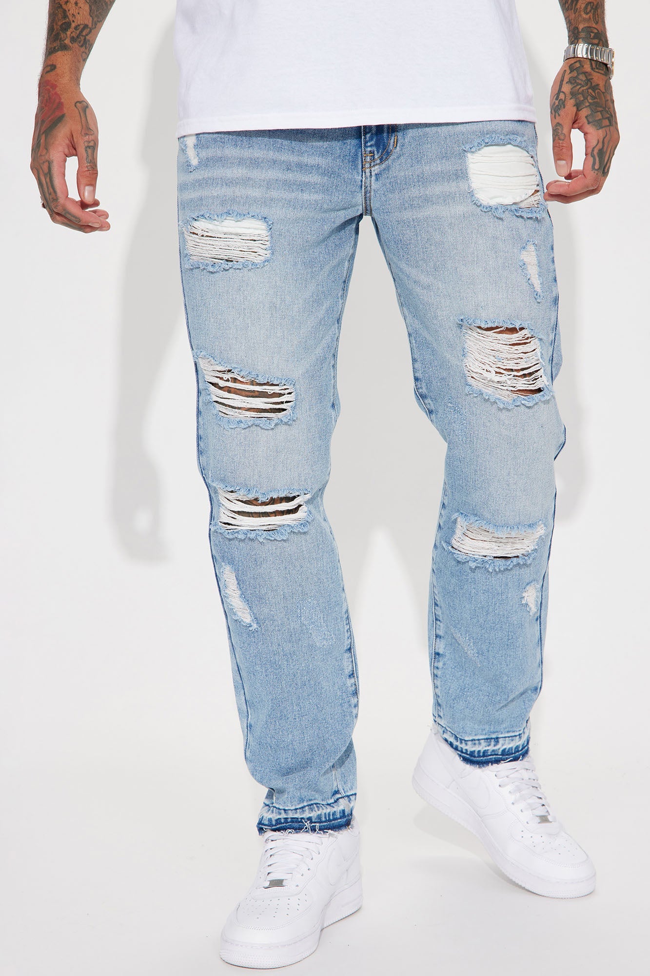 The Individual Ripped Straight Jeans - Medium Blue Wash