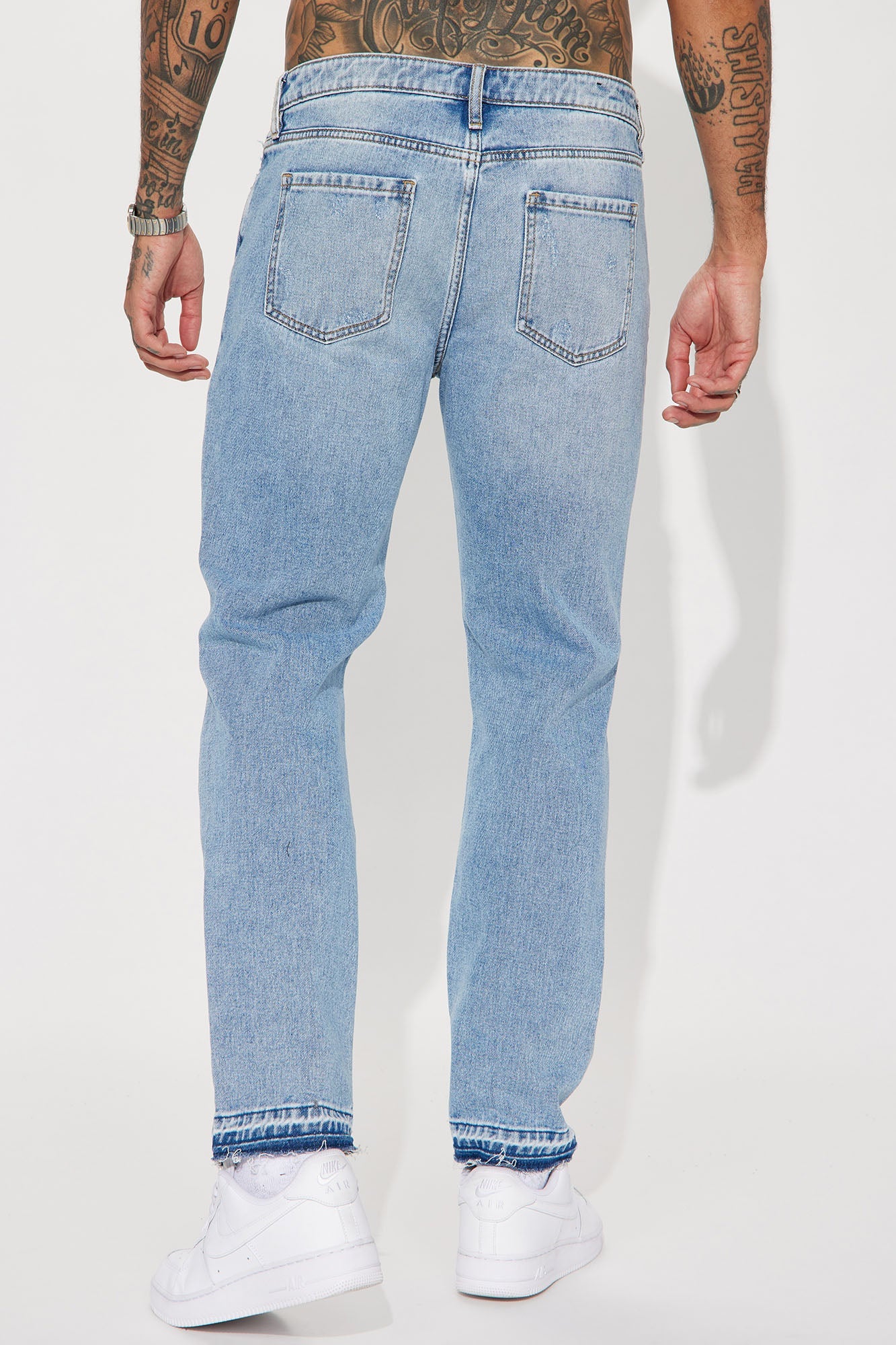 The Individual Ripped Straight Jeans - Medium Blue Wash
