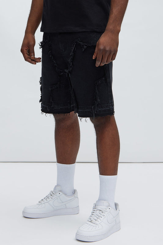 Barker Relaxed Denim Shorts - Black