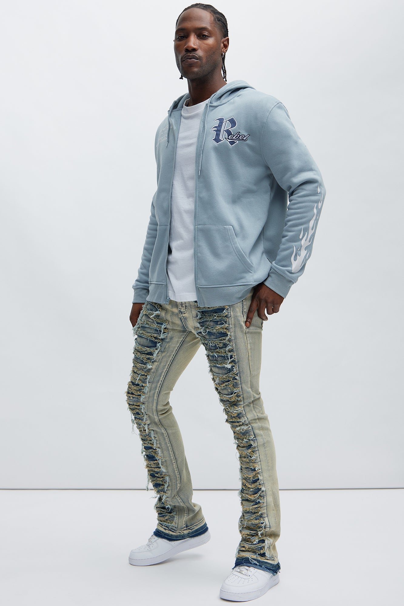 Got Me Destroyed Stacked Skinny Flare Jeans - Light Blue