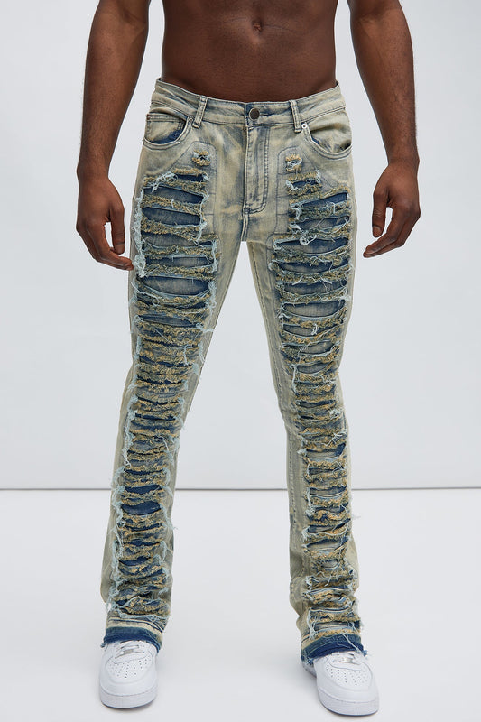 Got Me Destroyed Stacked Skinny Flare Jeans - Light Blue