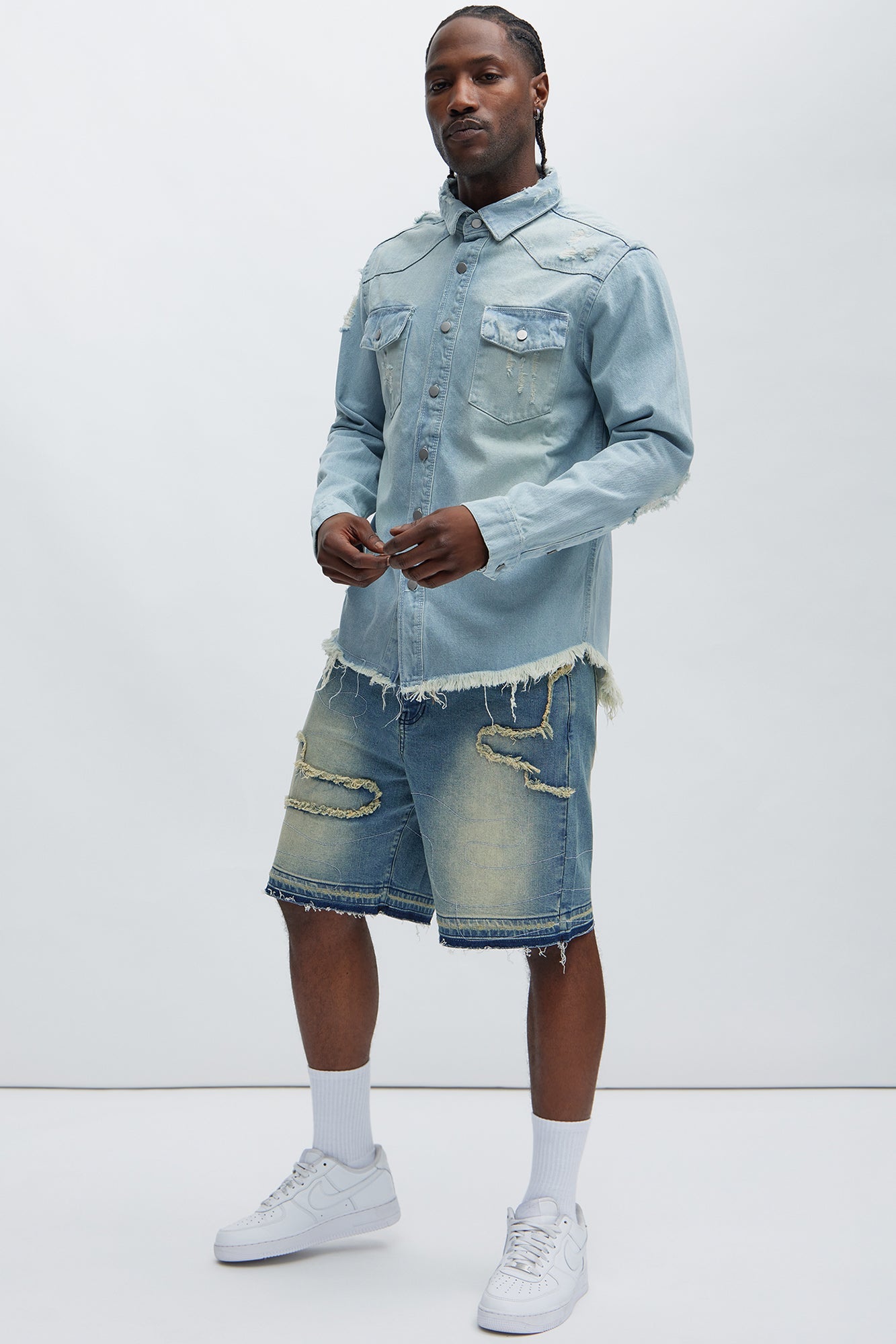 Lonely Road Relaxed Denim Shorts - Medium Wash