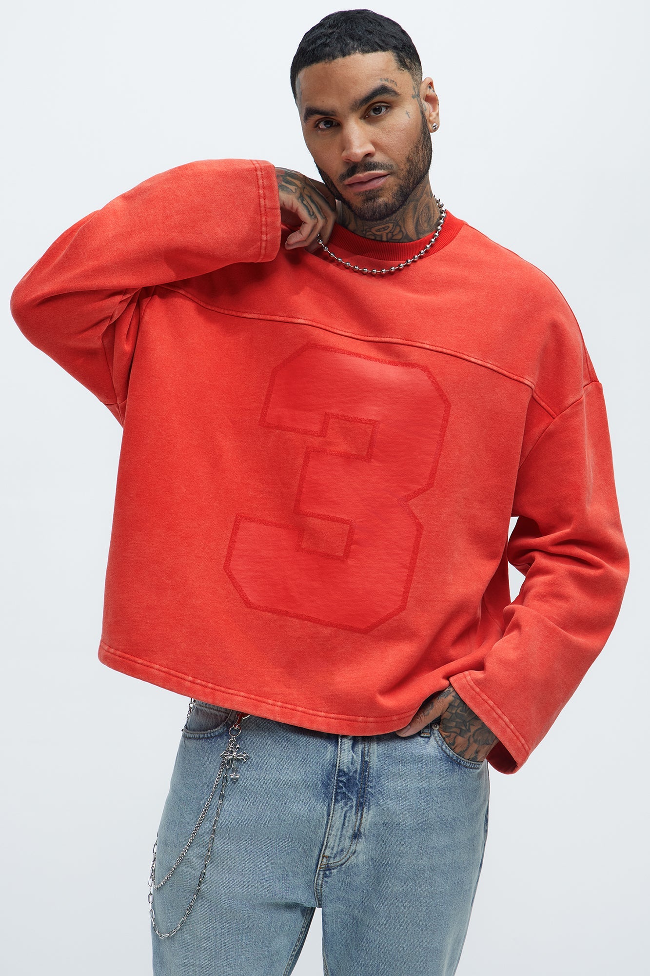Kyle Long Sleeve Oversized Tee - Red