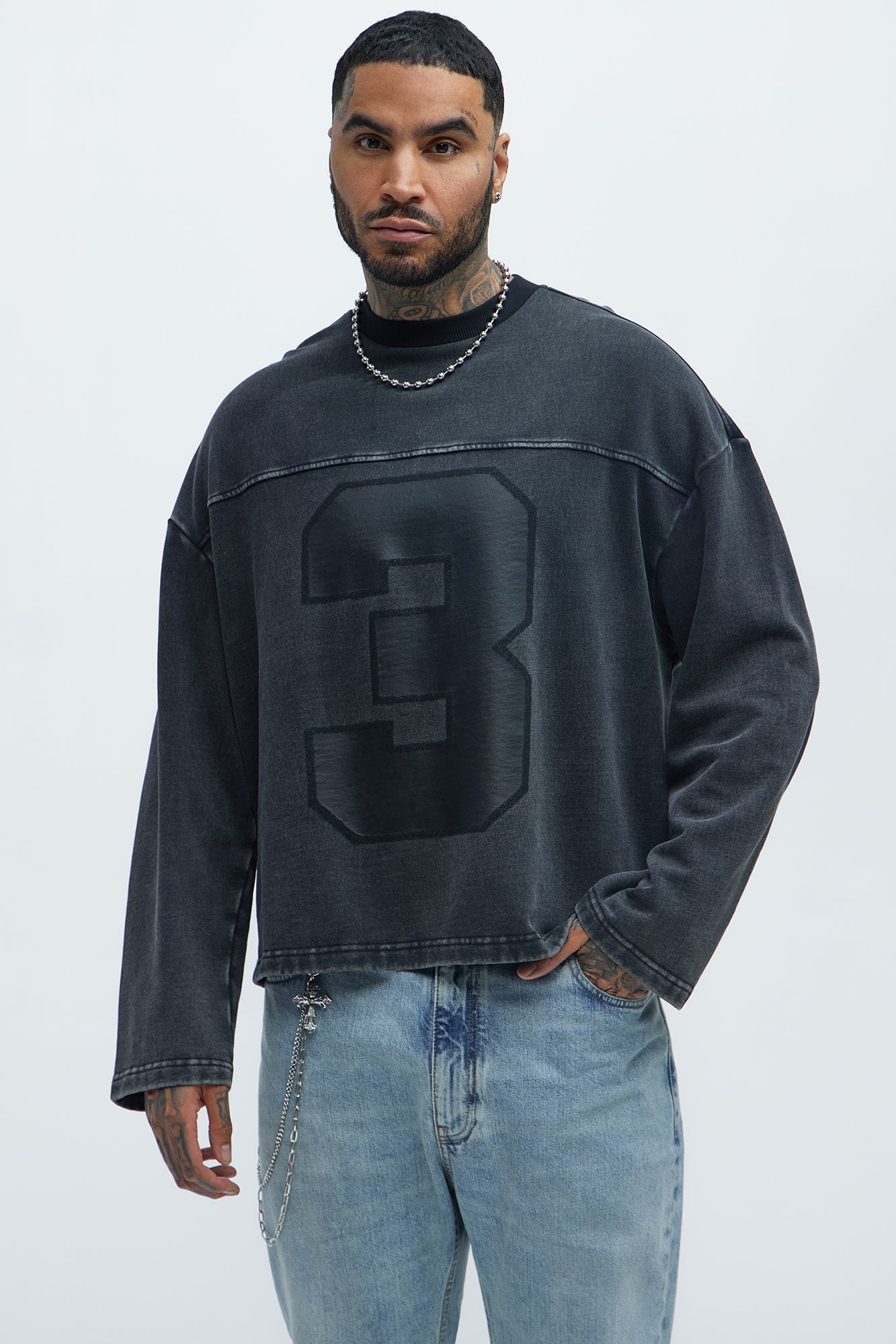 Kyle Long Sleeve Oversized Tee - Black Wash