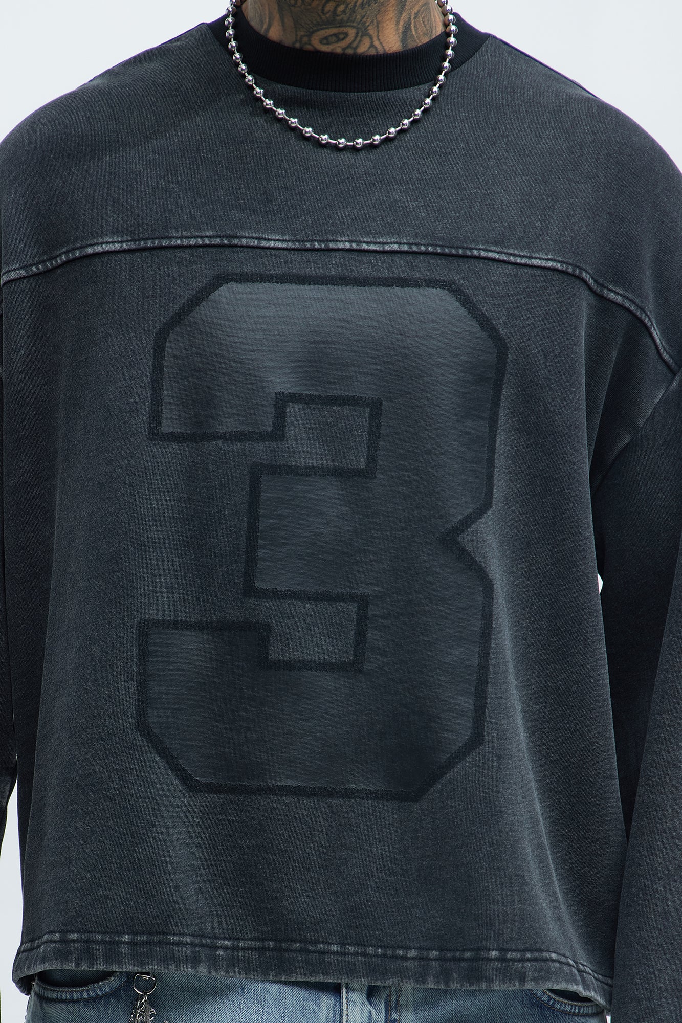 Kyle Long Sleeve Oversized Tee - Black Wash
