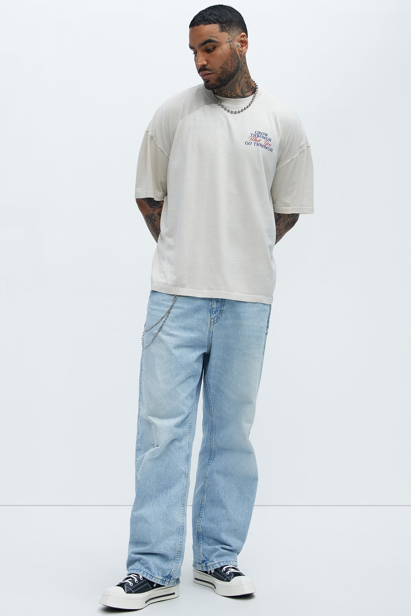 Grow Through What You Go Through Oversized Short Sleeve Tee - Light Grey