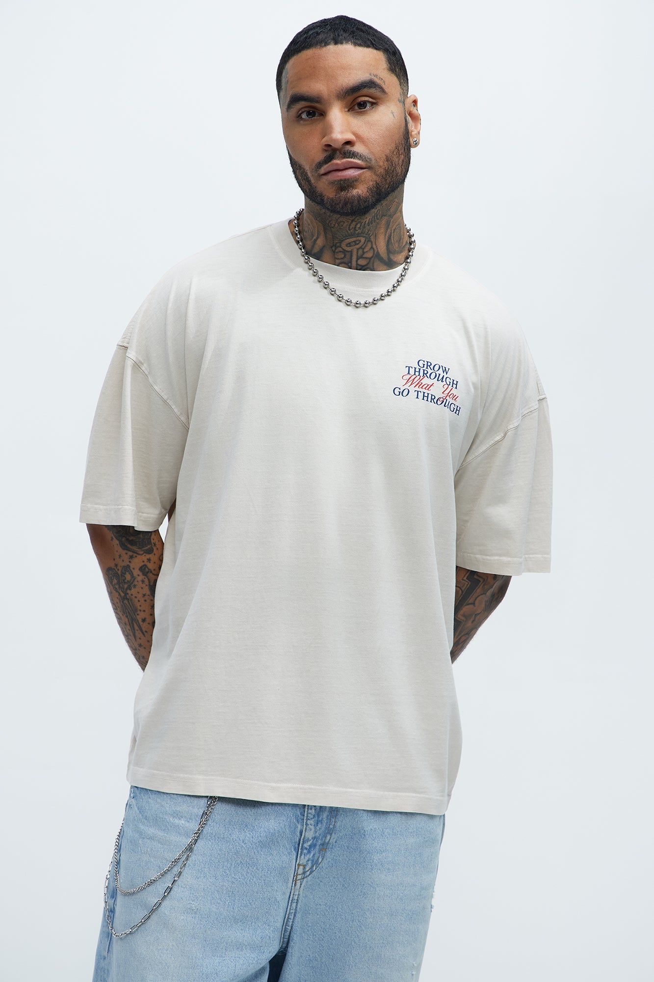 Grow Through What You Go Through Oversized Short Sleeve Tee - Light Grey