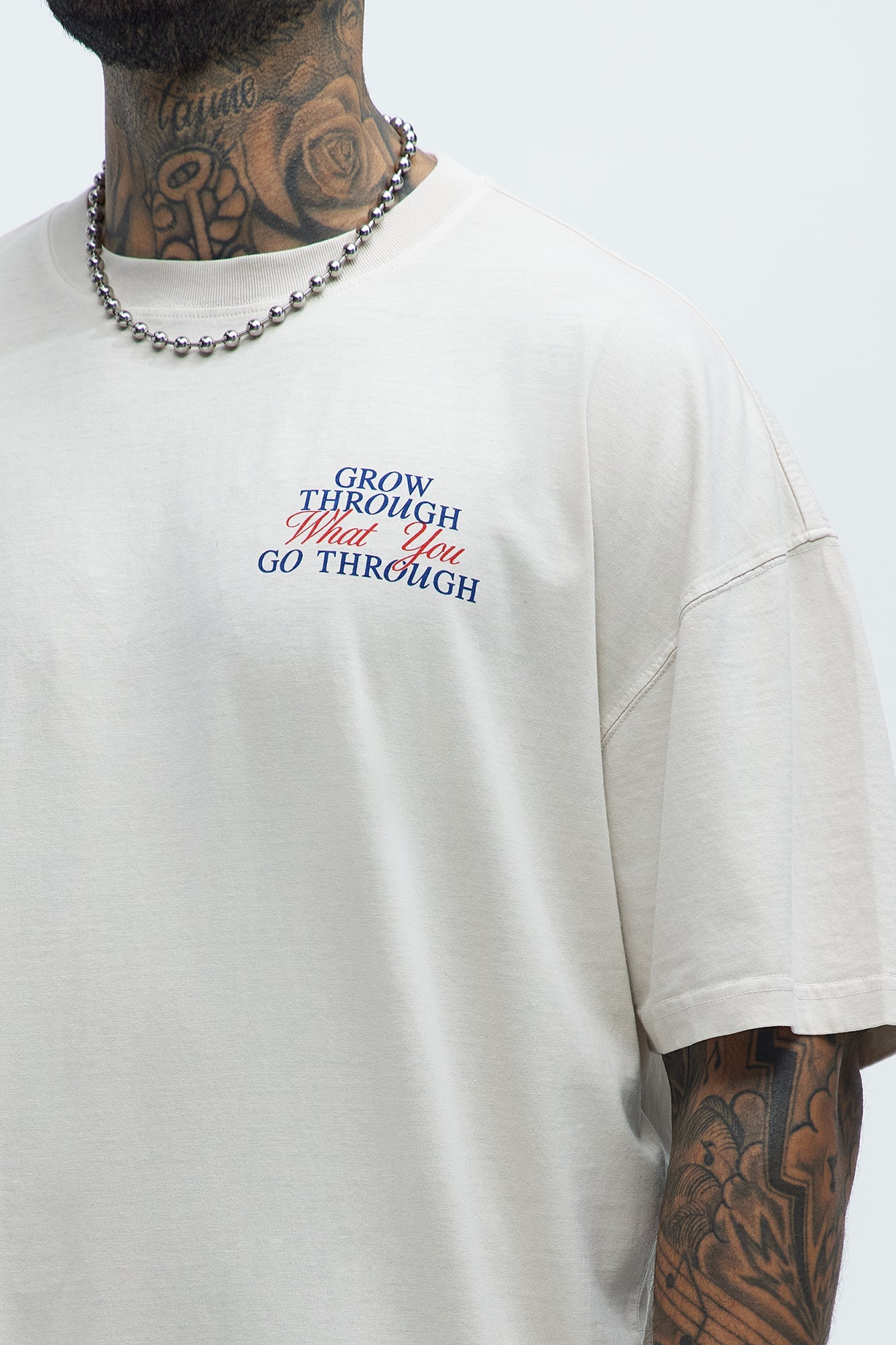 Grow Through What You Go Through Oversized Short Sleeve Tee - Light Grey