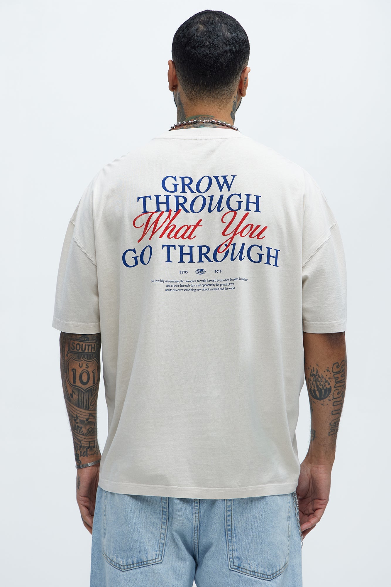 Grow Through What You Go Through Oversized Short Sleeve Tee - Light Grey