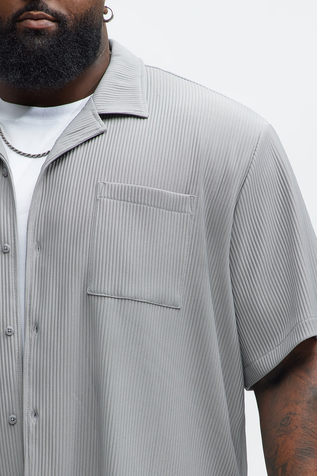 Show Up Short Sleeve Cuban Shirt - Grey