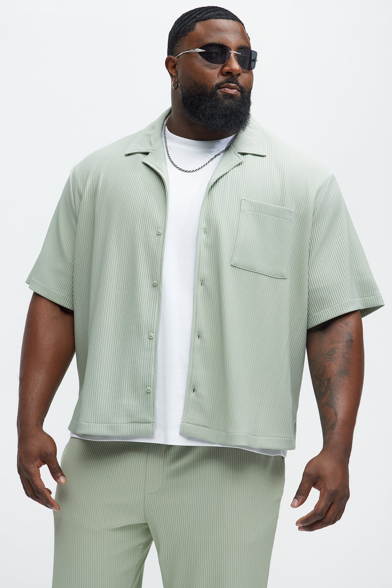 Show Up Short Sleeve Cuban Shirt - Sage