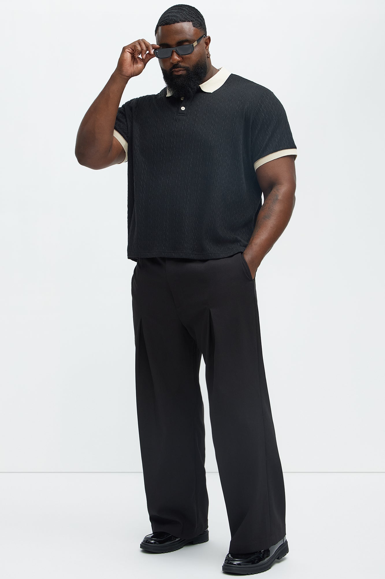 Langdon Sweater Knit Polo - Black/combo