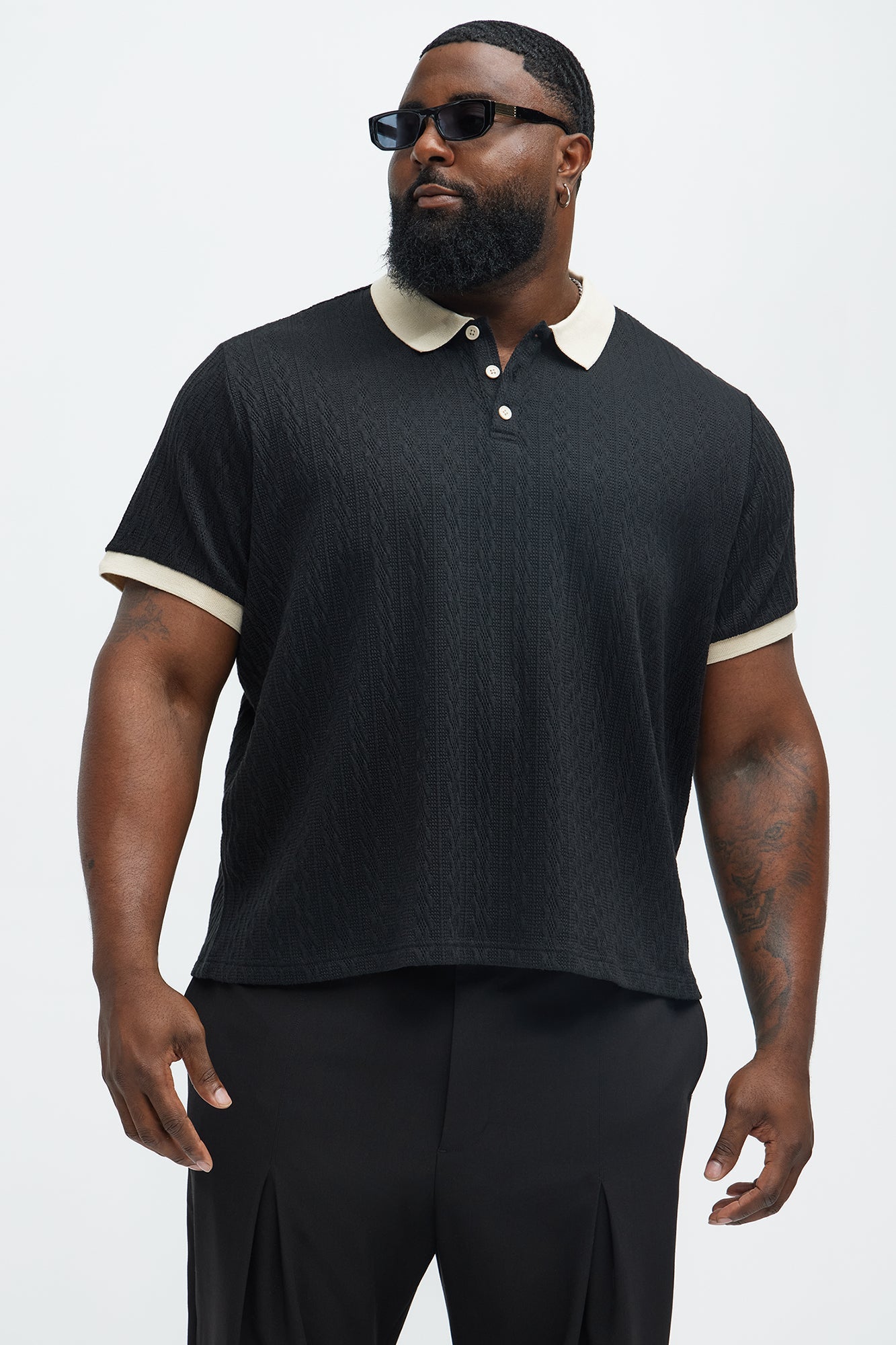 Langdon Sweater Knit Polo - Black/combo