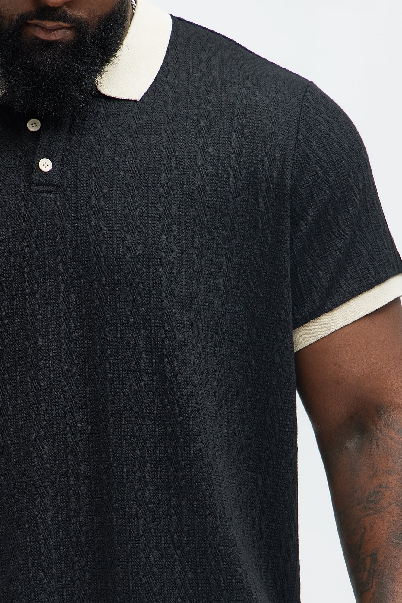 Langdon Sweater Knit Polo - Black/combo