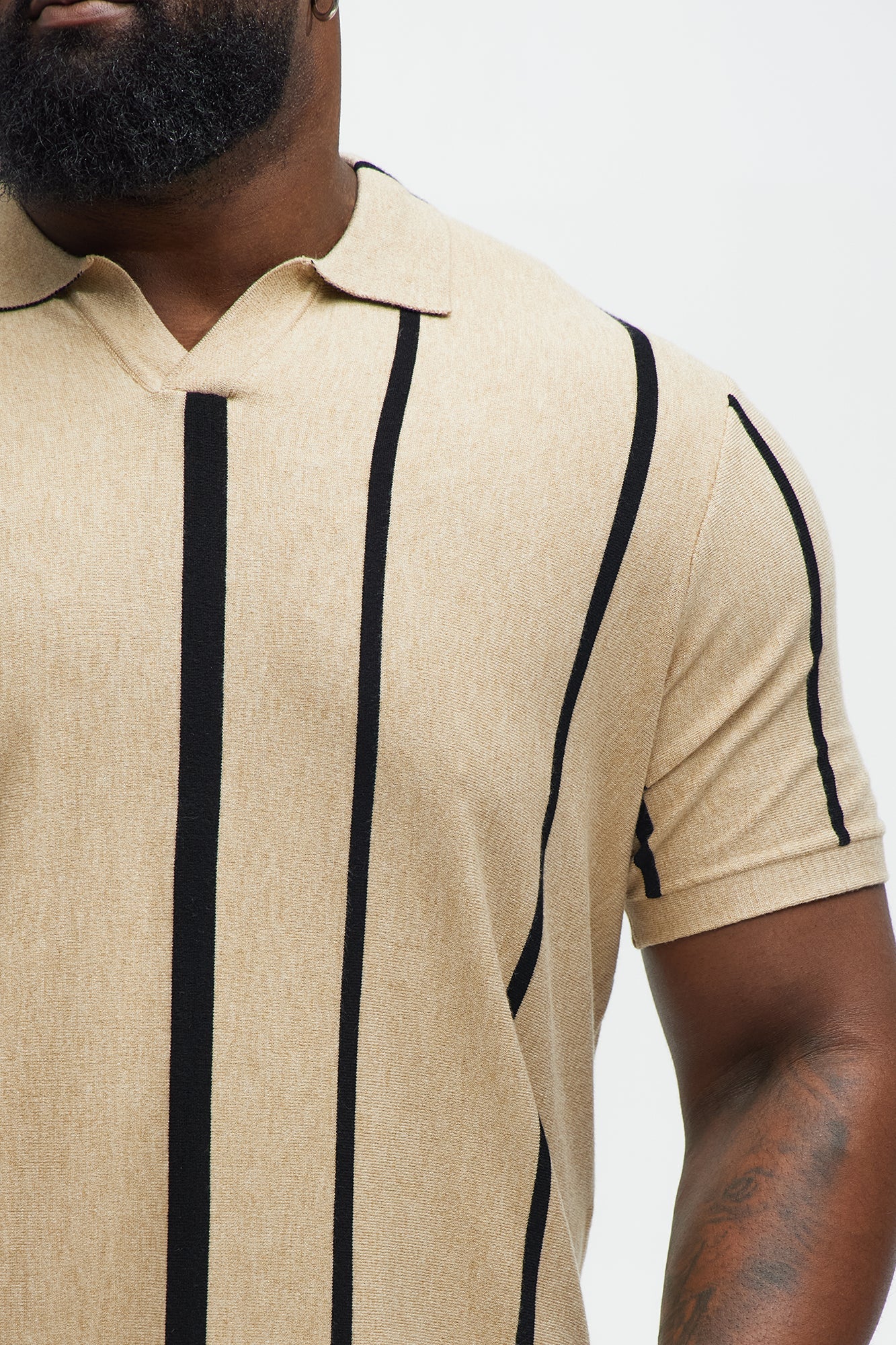 Orson Striped Knit Johnny Collar Sweater Polo - Tan/Multi