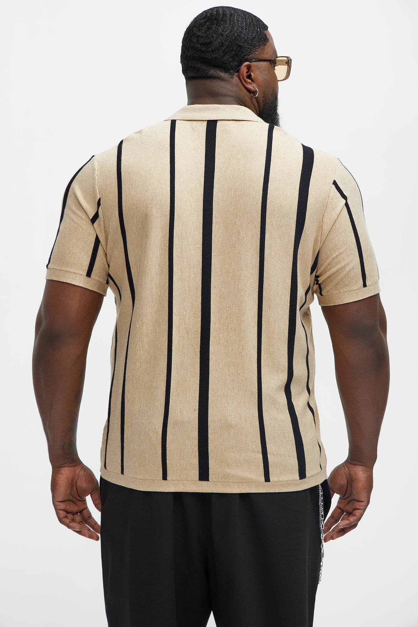 Orson Striped Knit Johnny Collar Sweater Polo - Tan/Multi