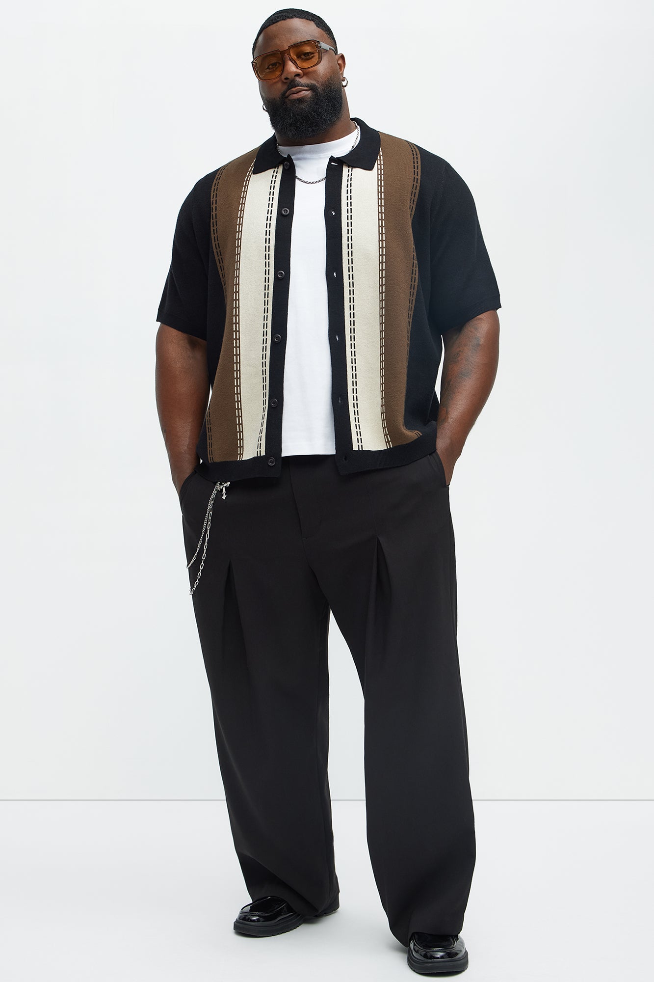 Blane Stripe Short Sleeve Knitted Shirt - Black/combo