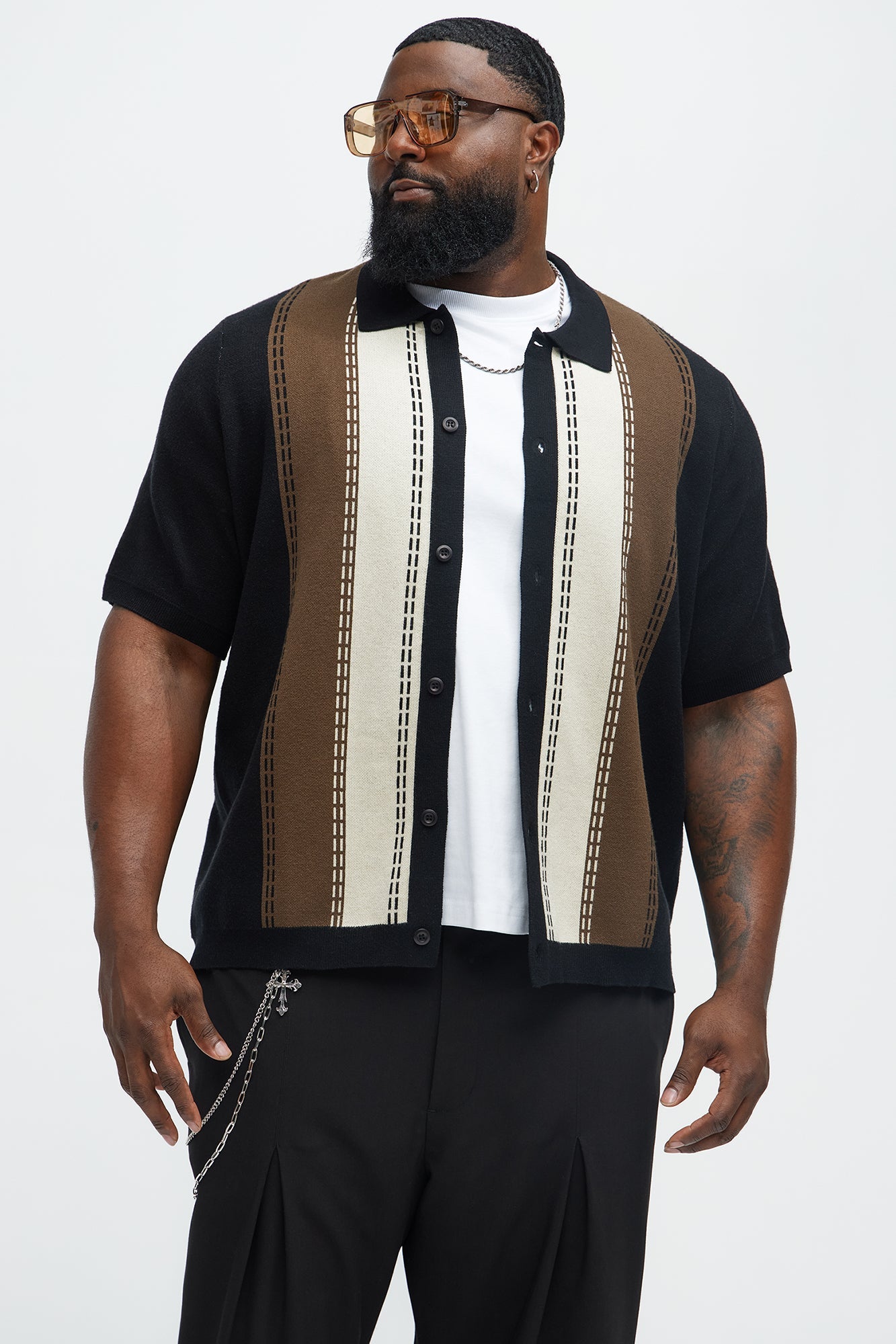 Blane Stripe Short Sleeve Knitted Shirt - Black/combo