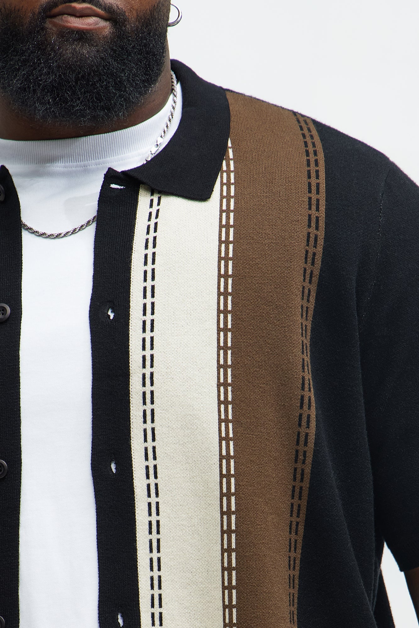 Blane Stripe Short Sleeve Knitted Shirt - Black/combo