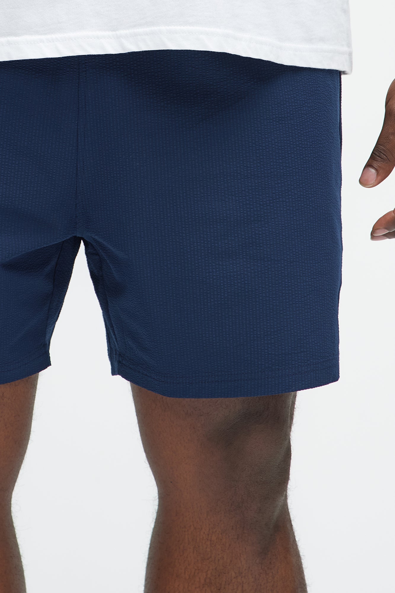 Seersucker Swim Mid Trunk - Navy