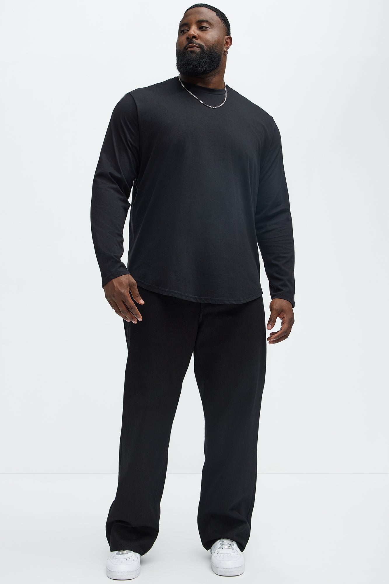 Essential Long Sleeve Scallop Tee - Black