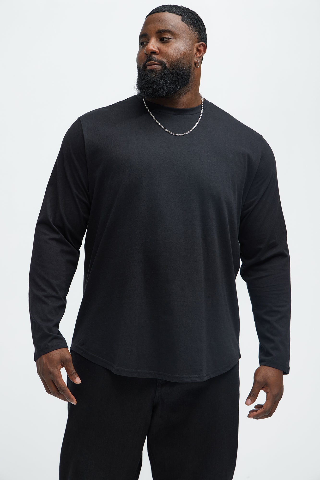 Essential Long Sleeve Scallop Tee - Black