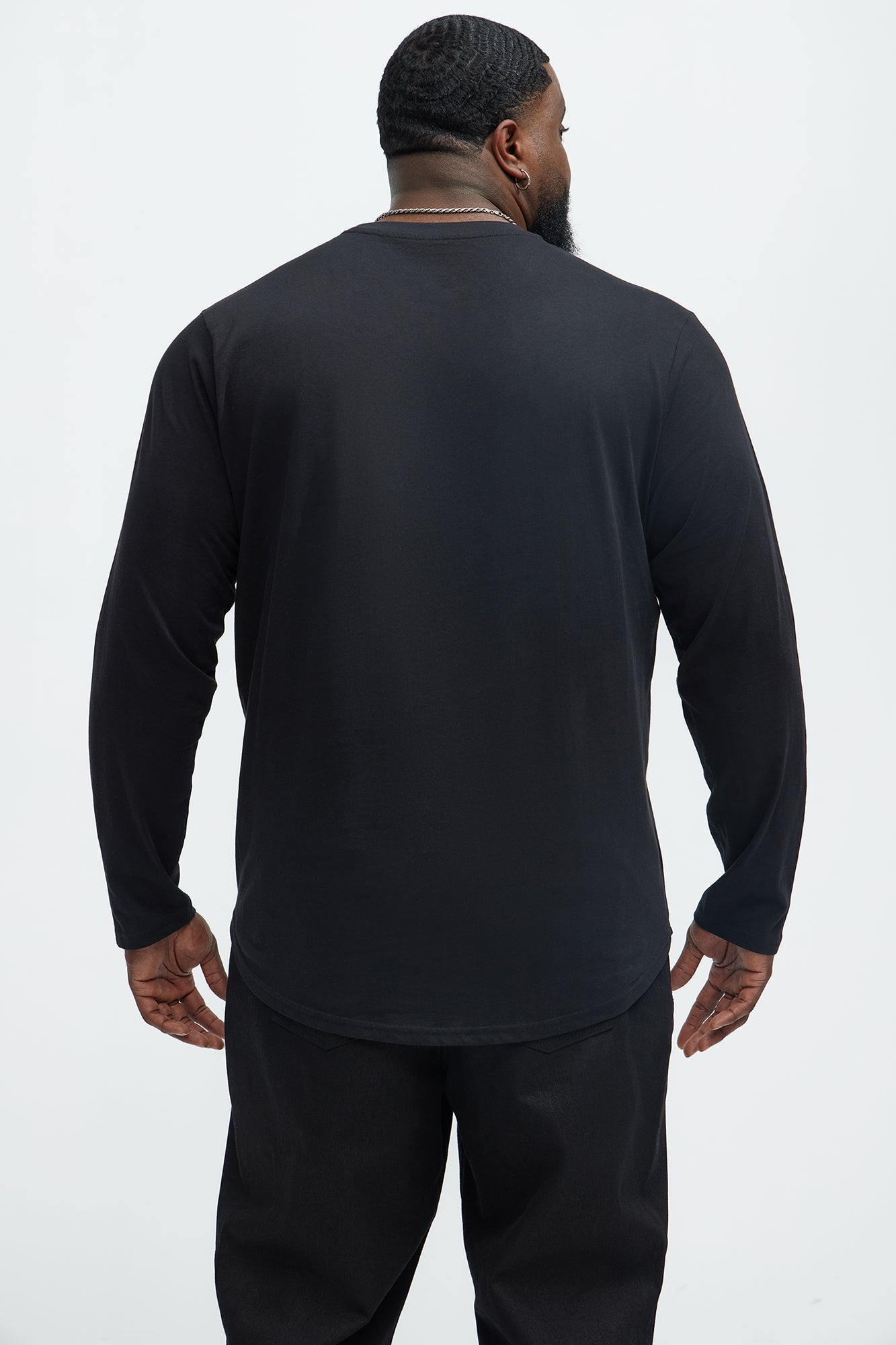 Essential Long Sleeve Scallop Tee - Black