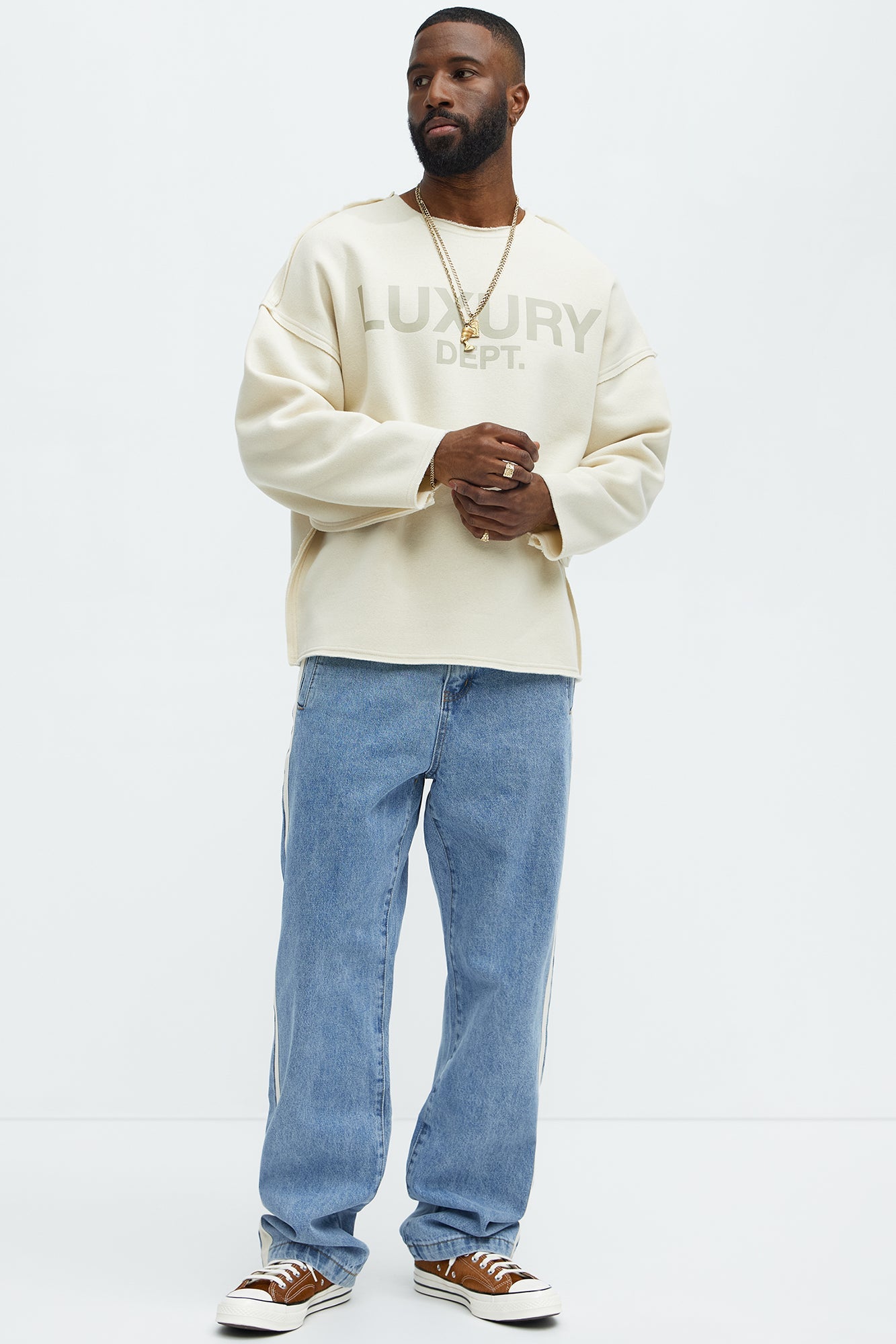 Tyson Luxury Dept Frayed Oversized Sweatshirt - Cream