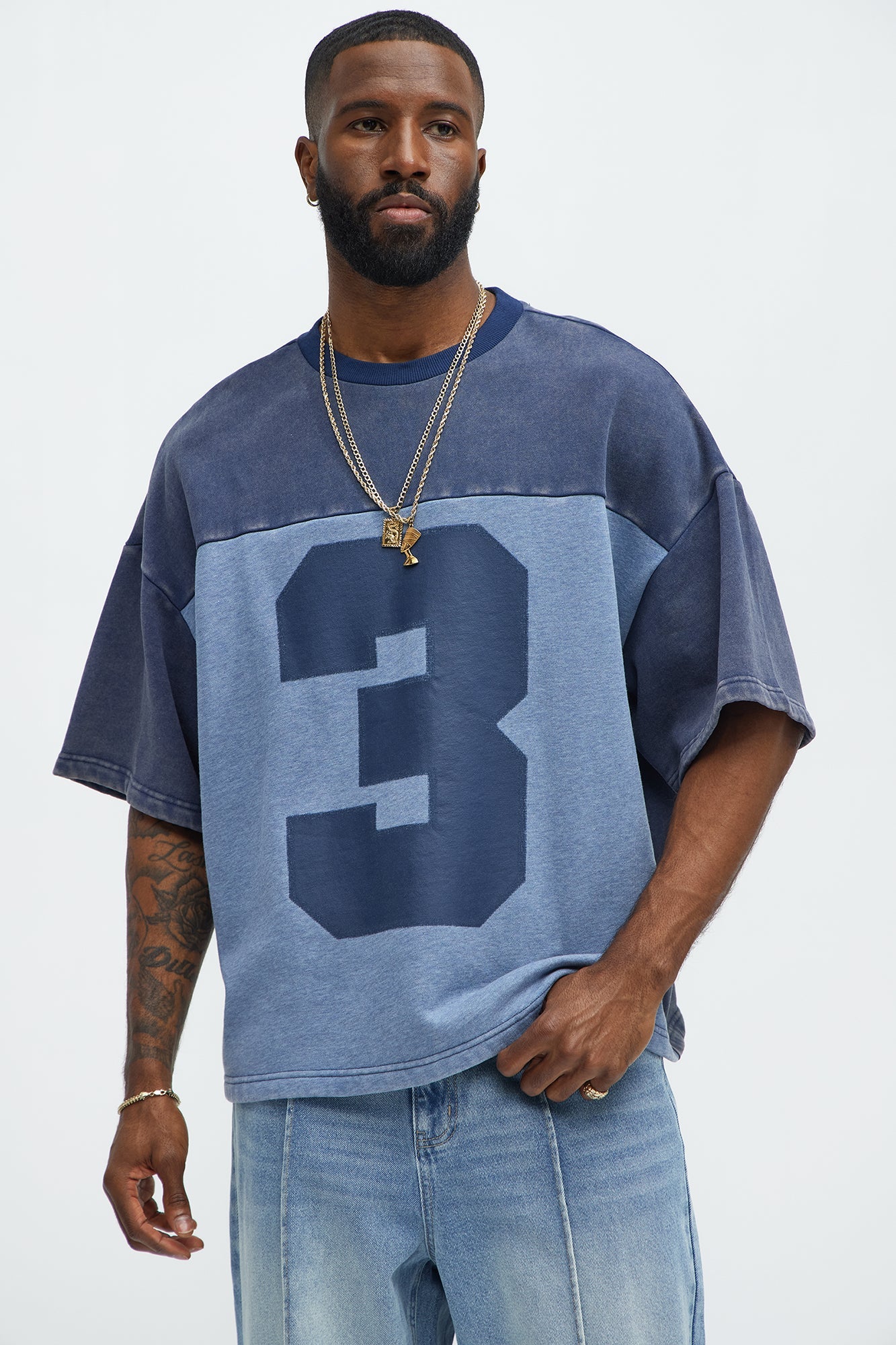 Kyle Color Block Oversized Tee - Navy/combo