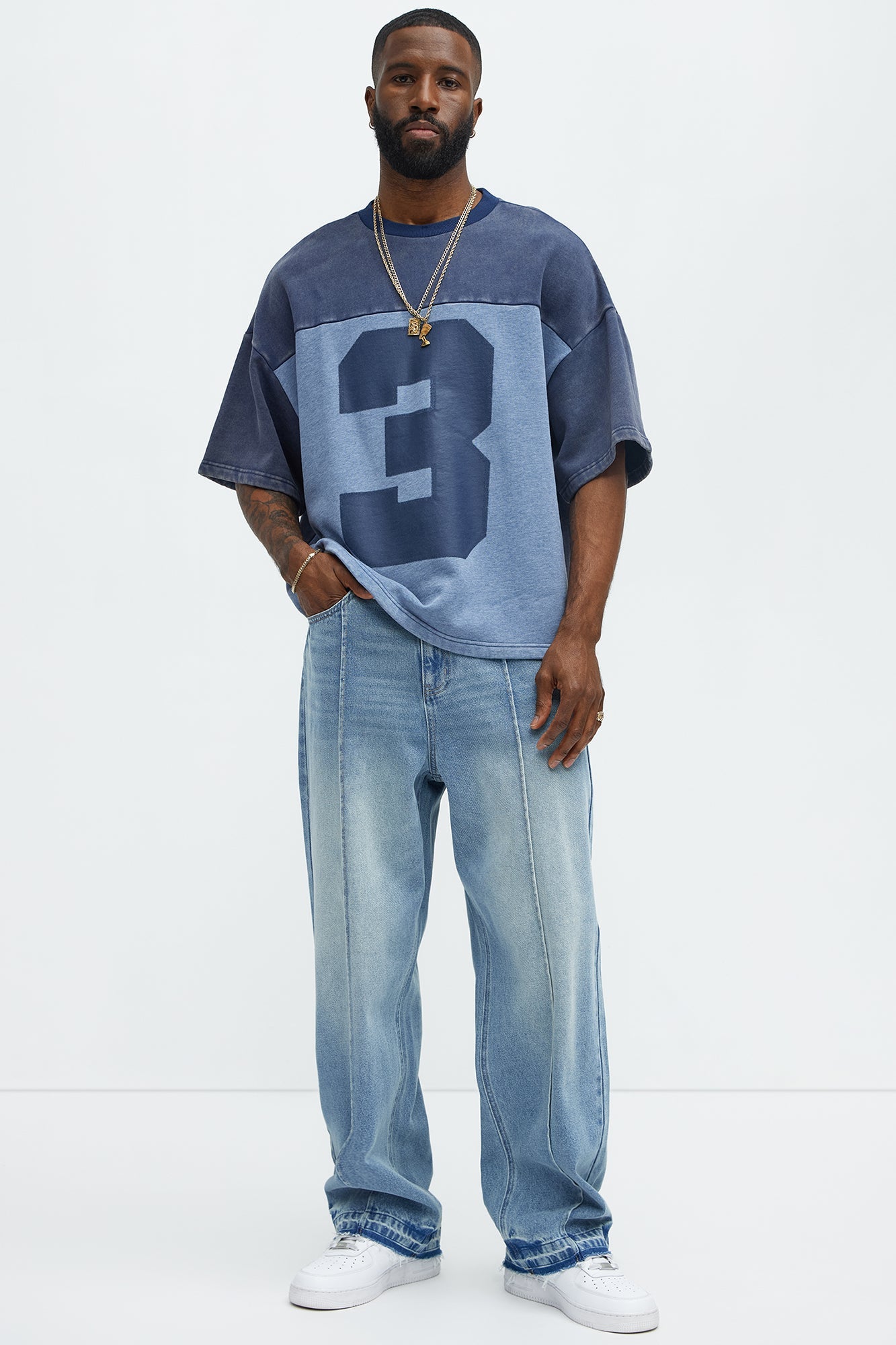Patras Pleat Baggy Jeans - Light Wash