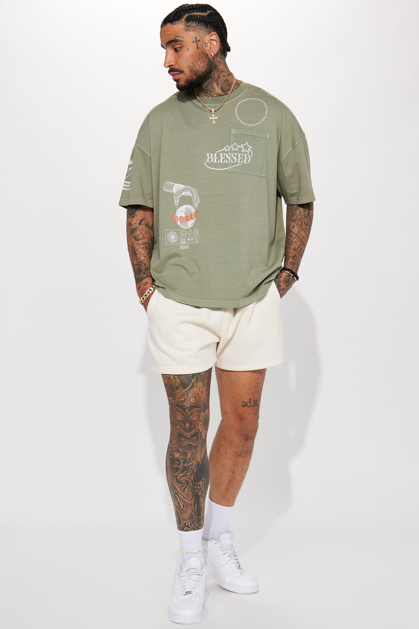 Blessed World Oversized Short Sleeve Tee - Olive