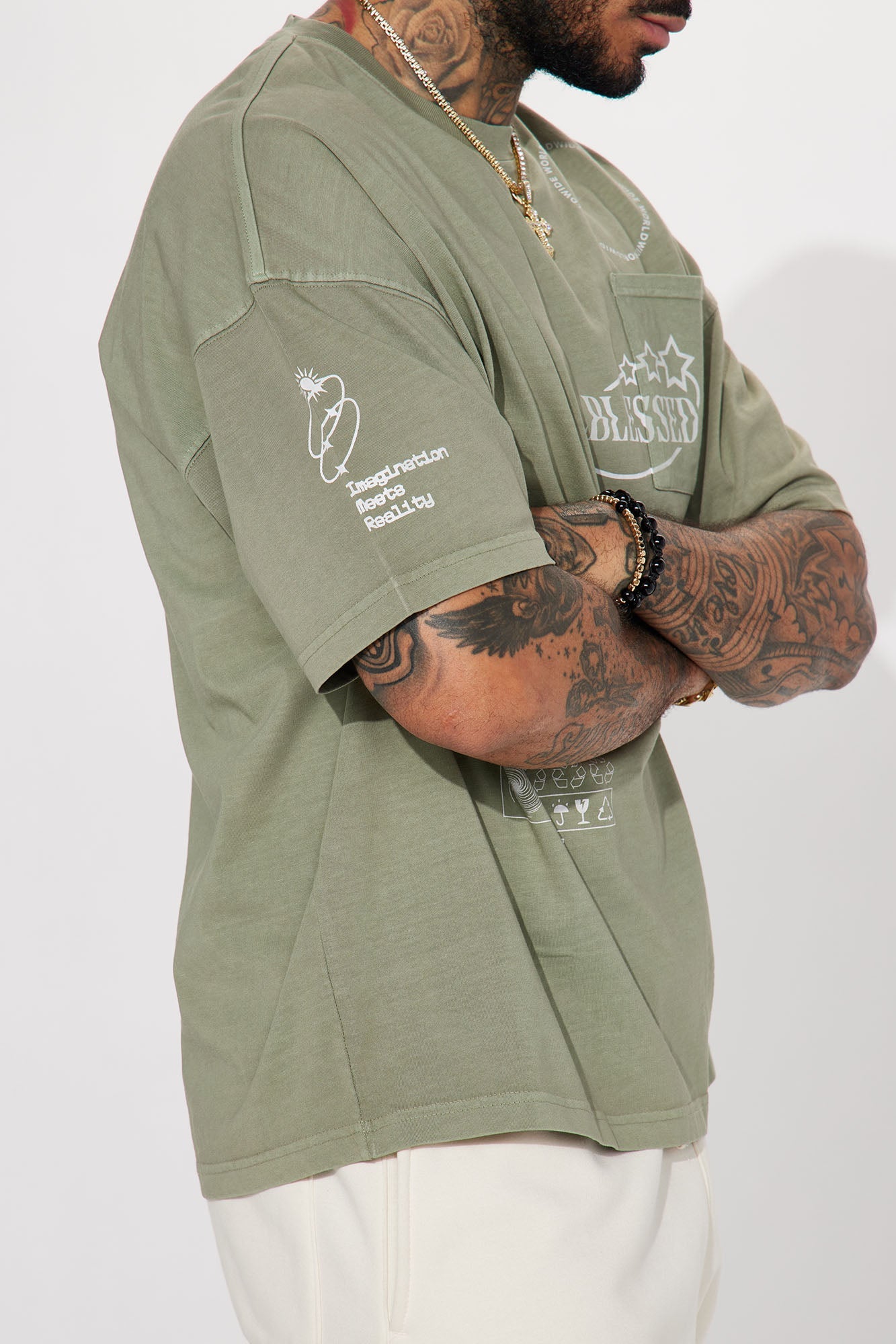 Blessed World Oversized Short Sleeve Tee - Olive