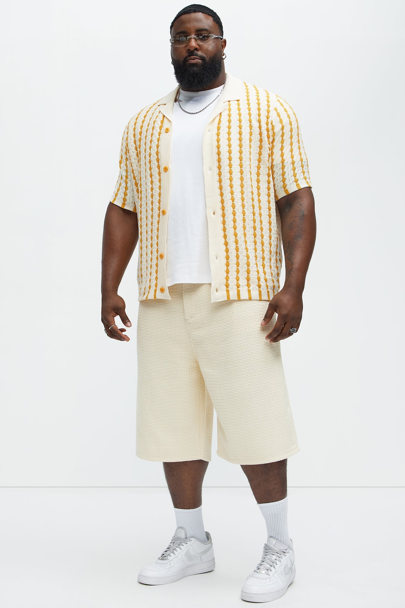 Benny Short Sleeve Crochet Cuban Shirt - Mustard
