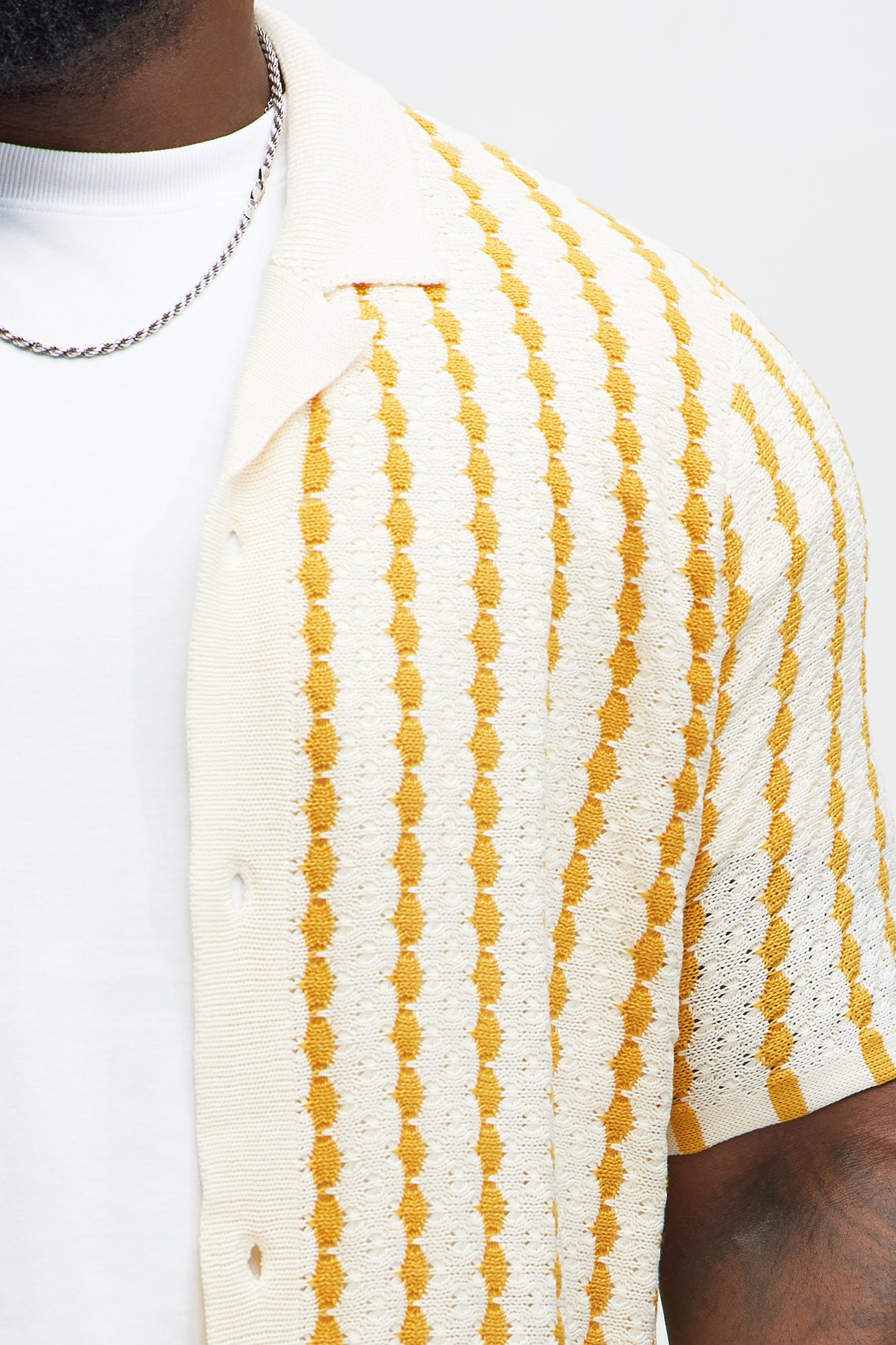 Benny Short Sleeve Crochet Cuban Shirt - Mustard
