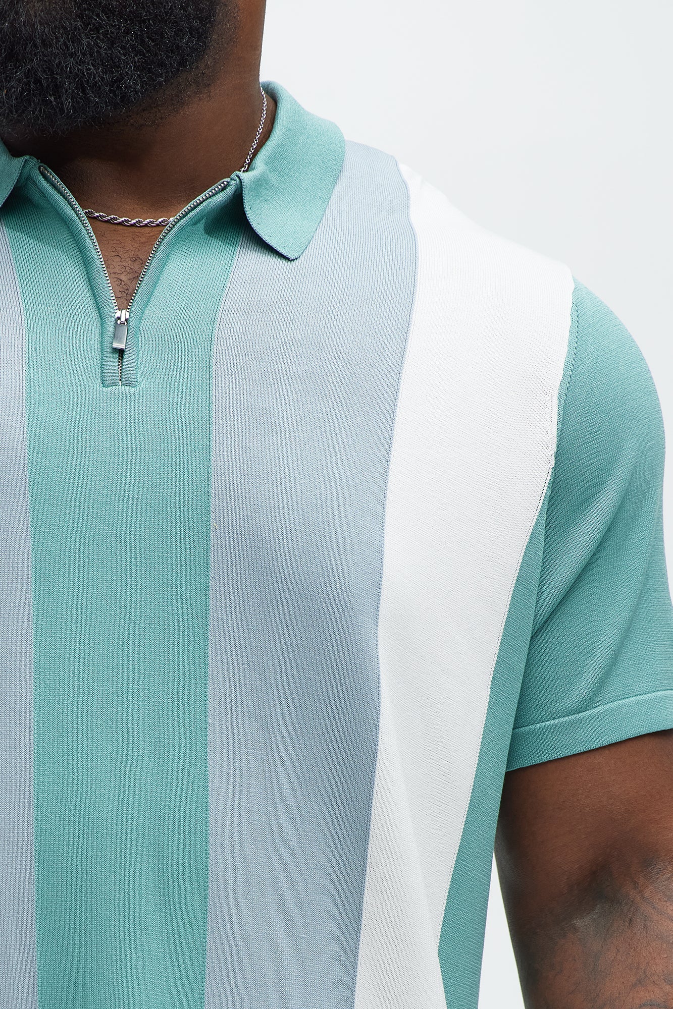 Brady Striped Knit Zip Polo - Sage/combo