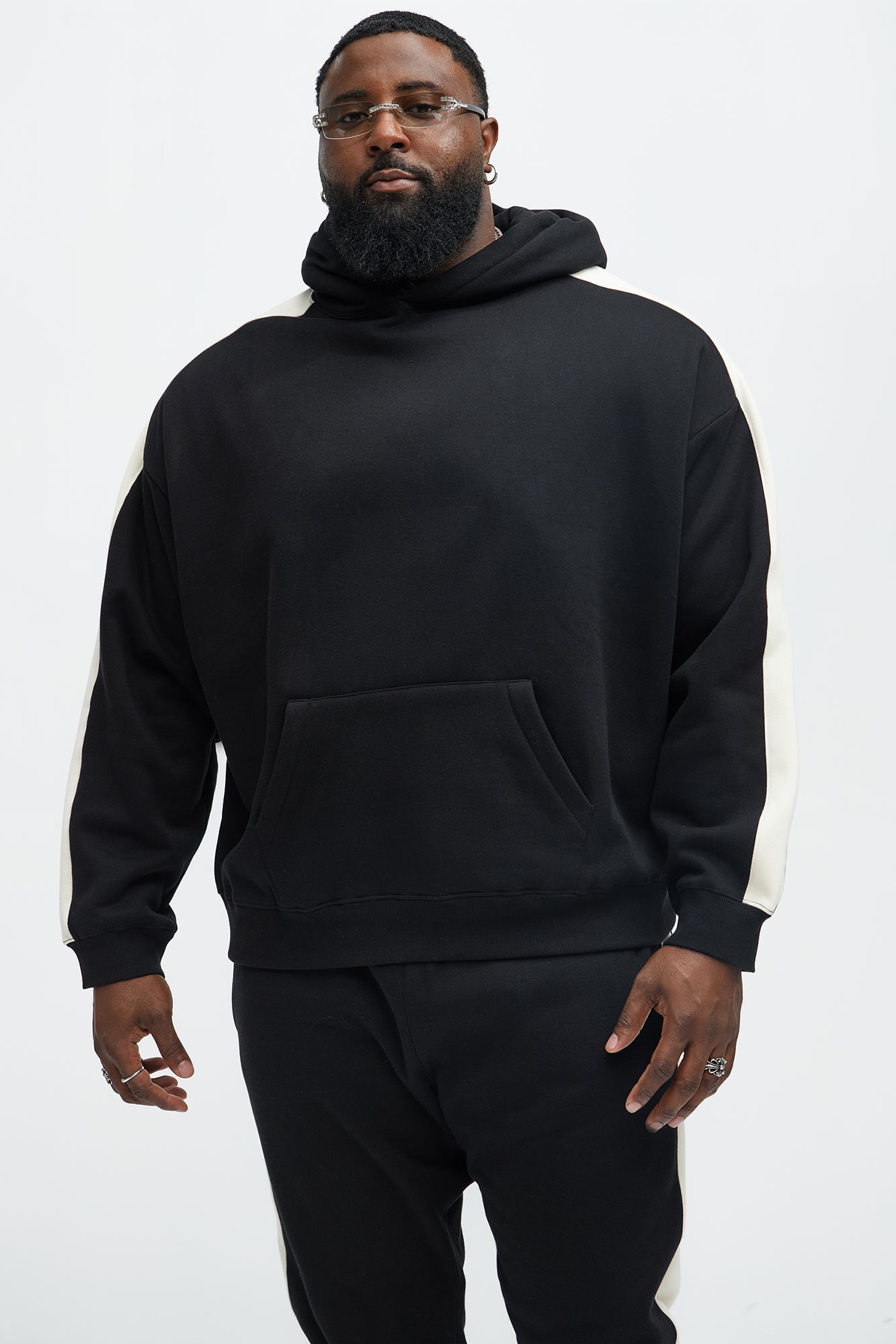 Tyson Heavyweight Oversized Striped Hoodie - Black